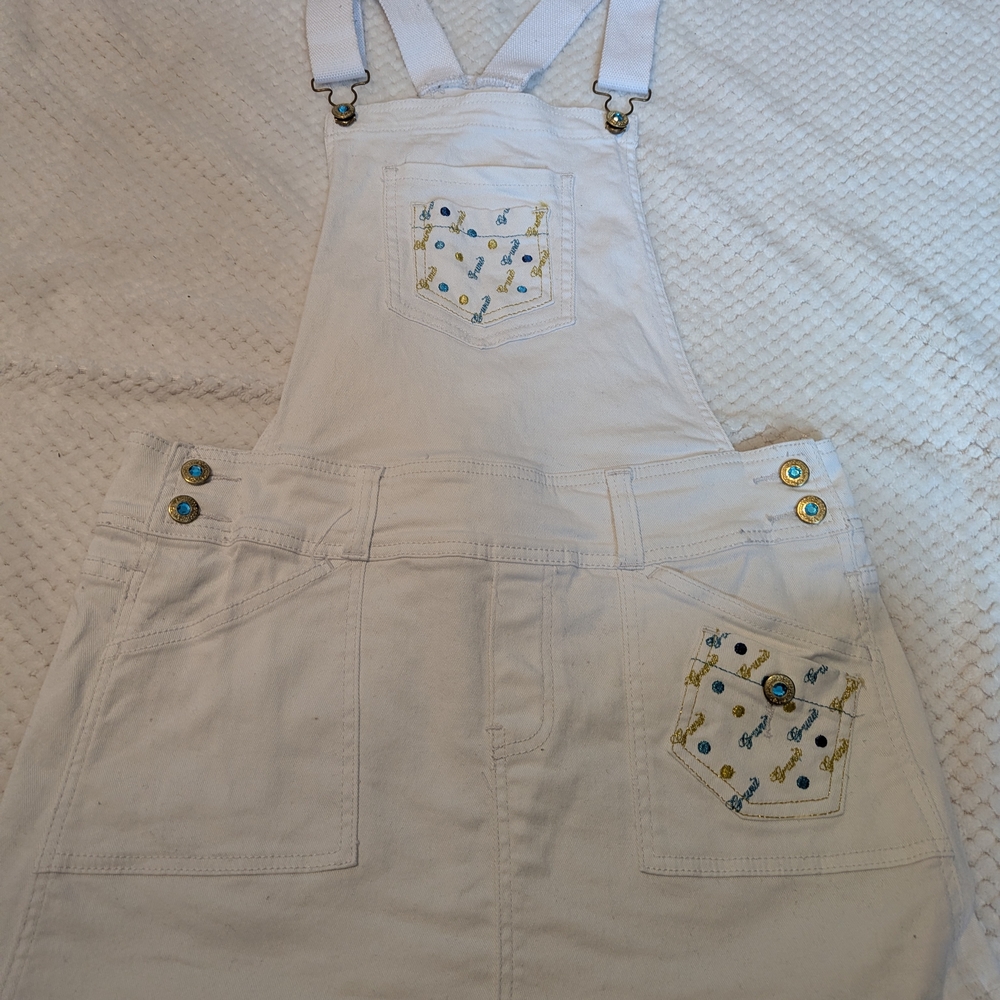 White Denim Overalls with Floral Accents Children Nice